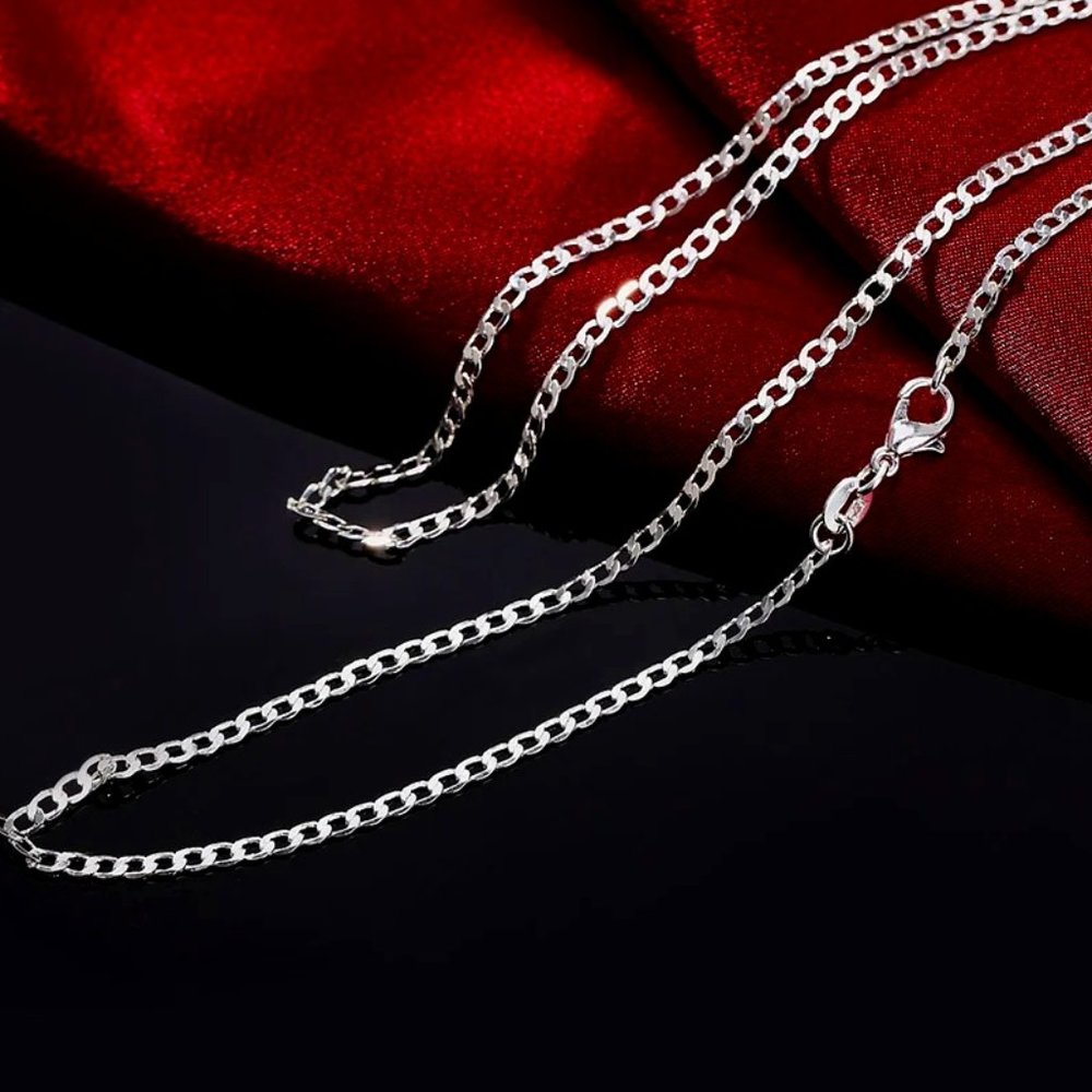 Awesome 24 Inch Cuban Flat- Link Chain, 2mm Wide Stamped as .925 Sterling Silver - Picture 2 of 5